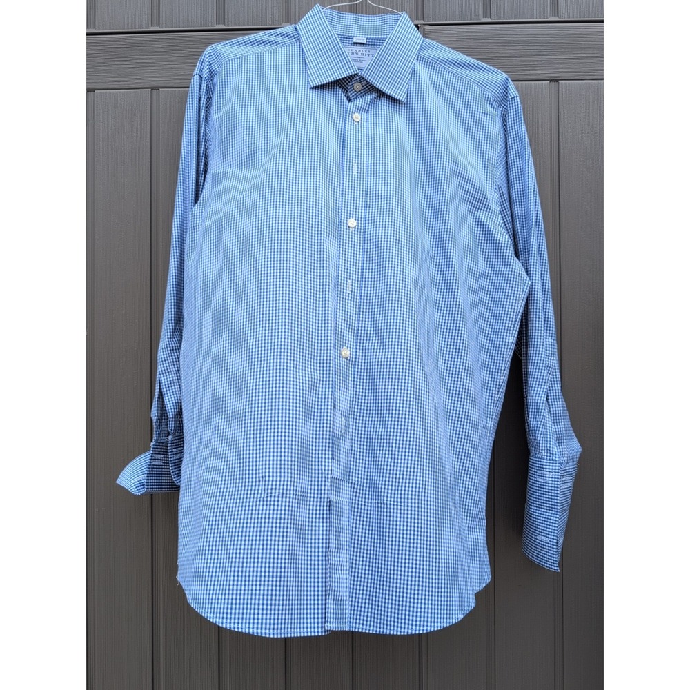Charles Tyrwhitt Blue & White Slim Fit Honeycomb Shirt 17 And 1/2 In